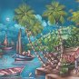 Vintage Signed Etienne Haitian Naif Art Caribbean Scenic Village Painting Haiti