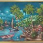 Vintage Signed Etienne Haitian Naif Art Caribbean Scenic Village Painting Haiti