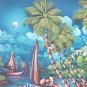 Vintage Signed Etienne Haitian Naif Art Caribbean Scenic Village Painting Haiti