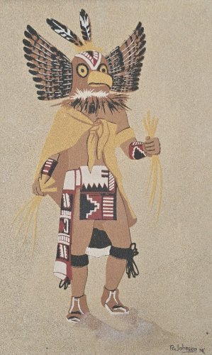 Signed 1974 R. Johnson Eagle Dancer Native Indian Sand Painting Framed Art
