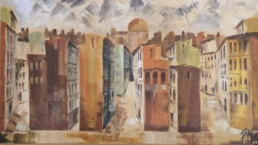Original Magi Puig Large Abstract Urban Landscape / Cityscape Painting P. Magi