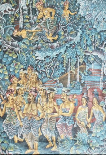 RARE SIGNED KT DELEK TEGALLALANO BALI BALINESE HINDU JAVANESE FOLK ART PAINTING