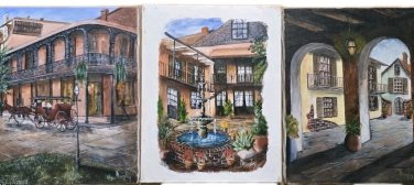 (3) Vintage Signed Murphy Paintings New Orleans LA Courtyards French Quarter Art