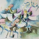 Signed Artist Proof Print by ARI GRADUS Dancing Rabbi's Torah Jewish Judaica Art