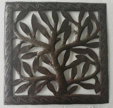 Original Johnson Augustin Haitian TREE OF LIFE Metal Painted Drum Wall Art HAITI