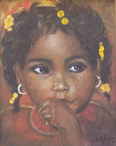 An Original Painting by Carel Blain Portrait of a Girl Haitian Contemporary Art