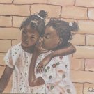 Original 1997 Portrait of Two Young Haitian Girls Painting by Carel Blain HAITI