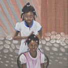 1997 Carel Blain - Young Girls Braiding Hair - HAITI Black Folk Art Painting 1997 Carel Blain - Young Girls Braiding Hair - HAITI Black Folk Art Painting