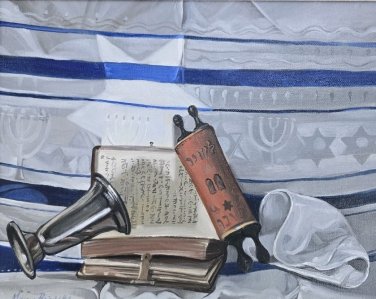 Rare & Signed Miriam Bransky Ceremonial Jewish Torah Scroll Judaica Art Painting