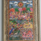 Vintage Mexican Folk Art - Wedding Rodeo Cockfighting Scene Amate Bark Painting