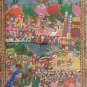 Vintage Mexican Folk Art - Wedding Rodeo Cockfighting Scene Amate Bark Painting