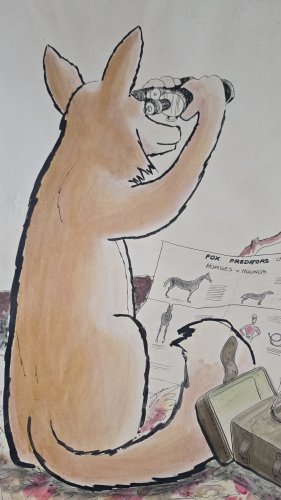 Rare R. Horwitz FOX HUNT  Cartoon Comic Illustration Ink & Watercolor Art