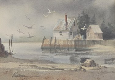 Original 1978 Michael J. Weber "LOW TIDE" Watercolor Art Painting CONNECTICUT