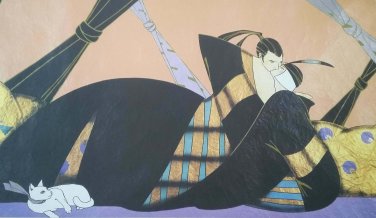 Rare Hand Signed Jorge Acevedo Rafael Samurai Warrior Lover w/ Geisha Woman