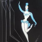Signed Vintage  Erte Wings of a Show Girl - Blue dress - Large Framed Art Print
