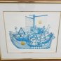 Signed Amram Ebgi "Noah and the Ark" Blue Color  Embossed Gold Etching Art Print