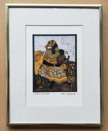 Signed PAUL NZALAMBA Mother & Child Framed African Black Memorabilia Art Print