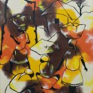 SIGNED & ORIGINAL PAUL BEAUVOIR FOUR WOMEN IN VILLAGE FOLF NAIF PAINTING  HAITI