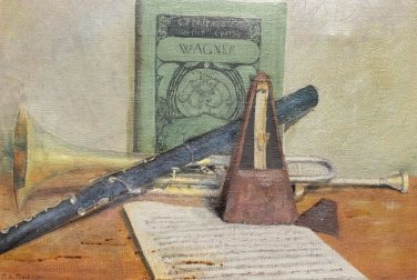 Signed & Original T.A Tobiasson MUSICAL INSTRUMENTS Still Life Vintage Painting