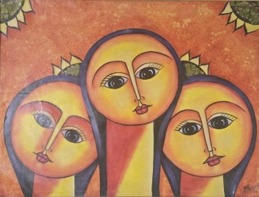 2010 Signed MIGUELA Three Woman Large Framed Art Painting Dominican Republic