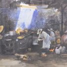 1996 Original Armando Freyre Largo Watercolor Kitchen Scene Painting Peru