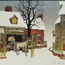 Signed H Hargrove - Horse Blacksmith Town Winter Scene - Serigraph Art Painting