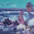 1987 Signed Betty Pletzner Contemporary Women at Seaside Beach Painting Florida 1987 Signed Betty Pletzner Contemporary Women at Seaside Beach Painting Florida