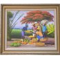 2007 Signed Edouard Michelet Flamboyant Tree Haitian Naif Folk Art Painting