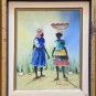 Ambroise Domec Two women in the Countryside Haitian Naif Folk Art Painting Haiti