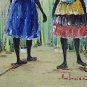 Ambroise Domec Two women in the Countryside Haitian Naif Folk Art Painting Haiti