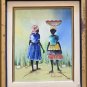 Ambroise Domec Two women in the Countryside Haitian Naif Folk Art Painting Haiti