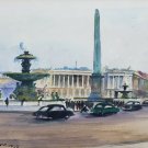 1966 Signed Fernand Guignier Parisian Scene Art Watercolor Painting PARIS FRANCE