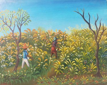 Original & Signed Maurice Guerre - Workers in the Field - Haitian Art Painting