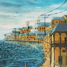 SIGNED MAYORGA - TOWN - SHORE SEASCAPE - LATINO ART SOUTH AMERICAN PAINTING