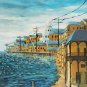SIGNED MAYORGA - TOWN - SHORE SEASCAPE - LATINO ART SOUTH AMERICAN PAINTING