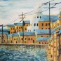 SIGNED MAYORGA - TOWN - SHORE SEASCAPE - LATINO ART SOUTH AMERICAN PAINTING