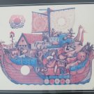 Signed Amram Ebgi Title: "Noah and the Ark " Colored Lithograph Print Framed Jud Signed Amram Ebgi Title: "Noah and the Ark " Colored Lithograph Print Framed Jud