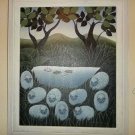 1980's Ruth Schindler Rare Vintage Handpainted Sheep Canvas Painting Signed  by