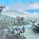 1975 Signed Pedro & Jorge S. Guarderas Landscape Art Canvas Painting EQUADOR
