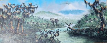 1975 Signed Pedro & Jorge S. Guarderas Landscape Art Canvas Painting EQUADOR