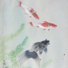 Signed Okada Japanese Koi Fish Vintage Watercolor Painting Asian Oriental Art