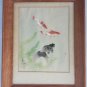Signed Okada Japanese Koi Fish Vintage Watercolor Painting Asian Oriental Art