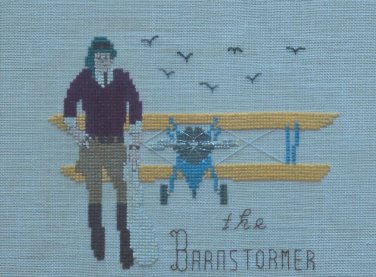 Vintage Renie Gloth Studio - The Barnstormer - Airplane Pilot Framed Needlework