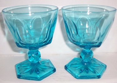 Fostoria (2) Crystal Virgina Blue Water Goblet Ice Tea Goblet Glasses