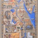 Framed Egyptian Map, Landmarks, & Ancient Cities on Papyrus Art Signed Painting Framed Egyptian Map, Landmarks, & Ancient Cities on Papyrus Art Signed Painting
