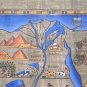 Framed Egyptian Map, Landmarks, & Ancient Cities on Papyrus Art Signed Painting