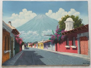 Rare Signed Agustin Davila Lumez  Latino Hispanic Painting Art ANTIGUA GUATEMALA