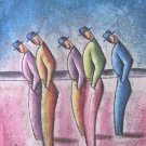 Signed Benjamin Benyamin Long Untitled 5 MEN Judaica Art Painting ISRAELI ARTIST