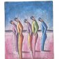 Signed Benjamin Benyamin Long Untitled 5 MEN Judaica Art Painting ISRAELI ARTIST