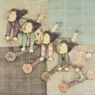 Rare Signed J. Roybal - 4 Girls Riding on Scooters - Child Art Painting Series
